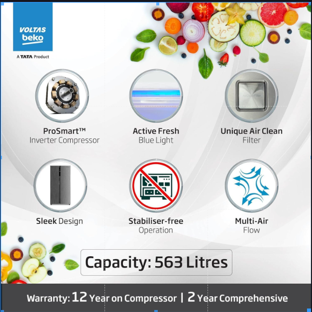 Side-by-Side Double Door Refrigerator 563L (Model: RSB585 / FPV300RXID) - Image 2
