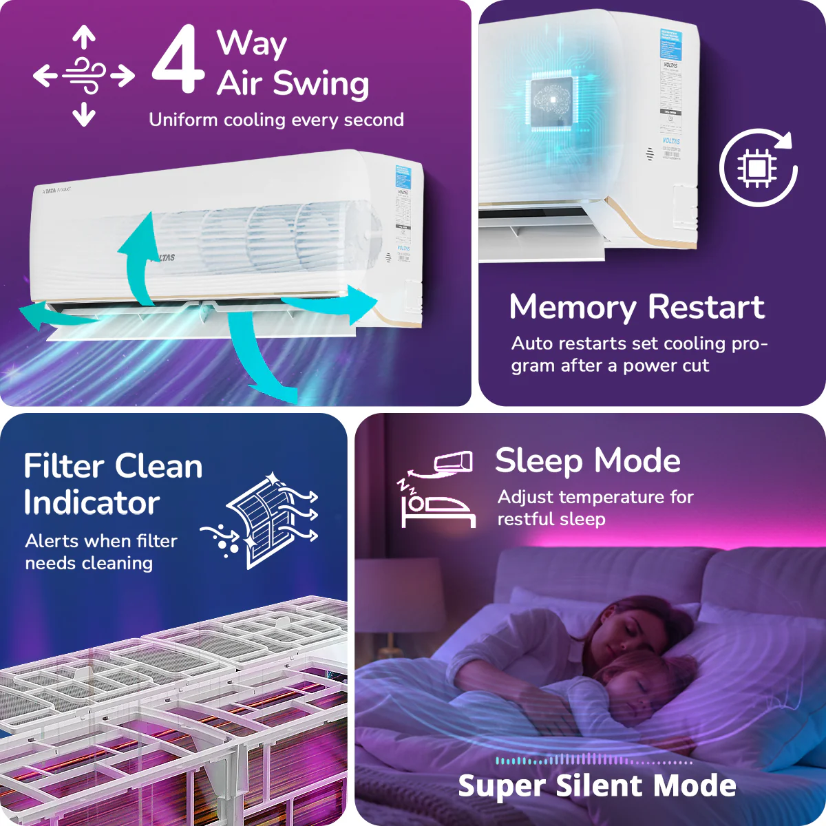 Voltas Split Air Conditioner, 1 Ton, 5 star - 125INV Vertis AI Zest Gold - Image 10