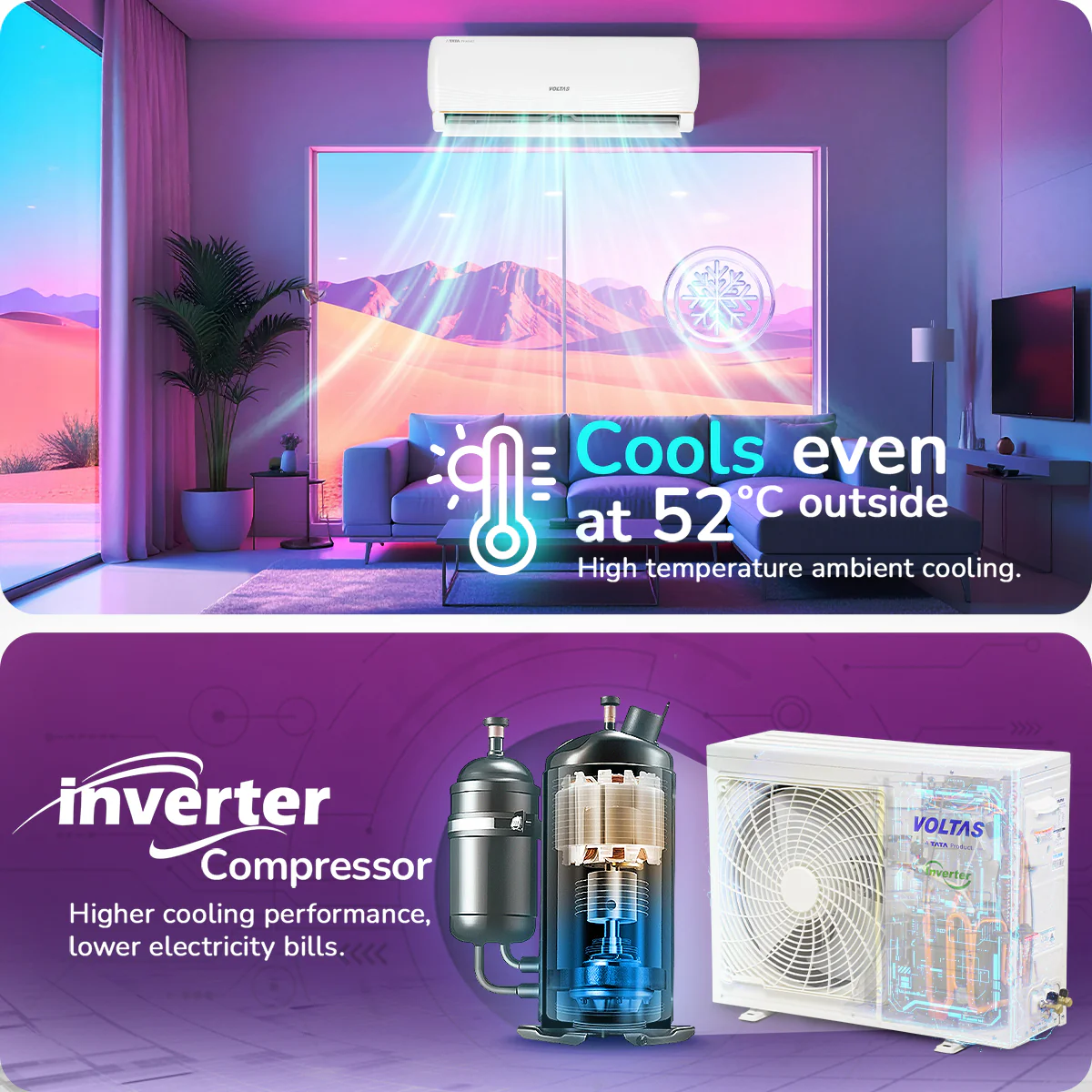 Voltas Split Air Conditioner, 1 Ton, 5 star - 125INV Vertis AI Zest Gold - Image 8