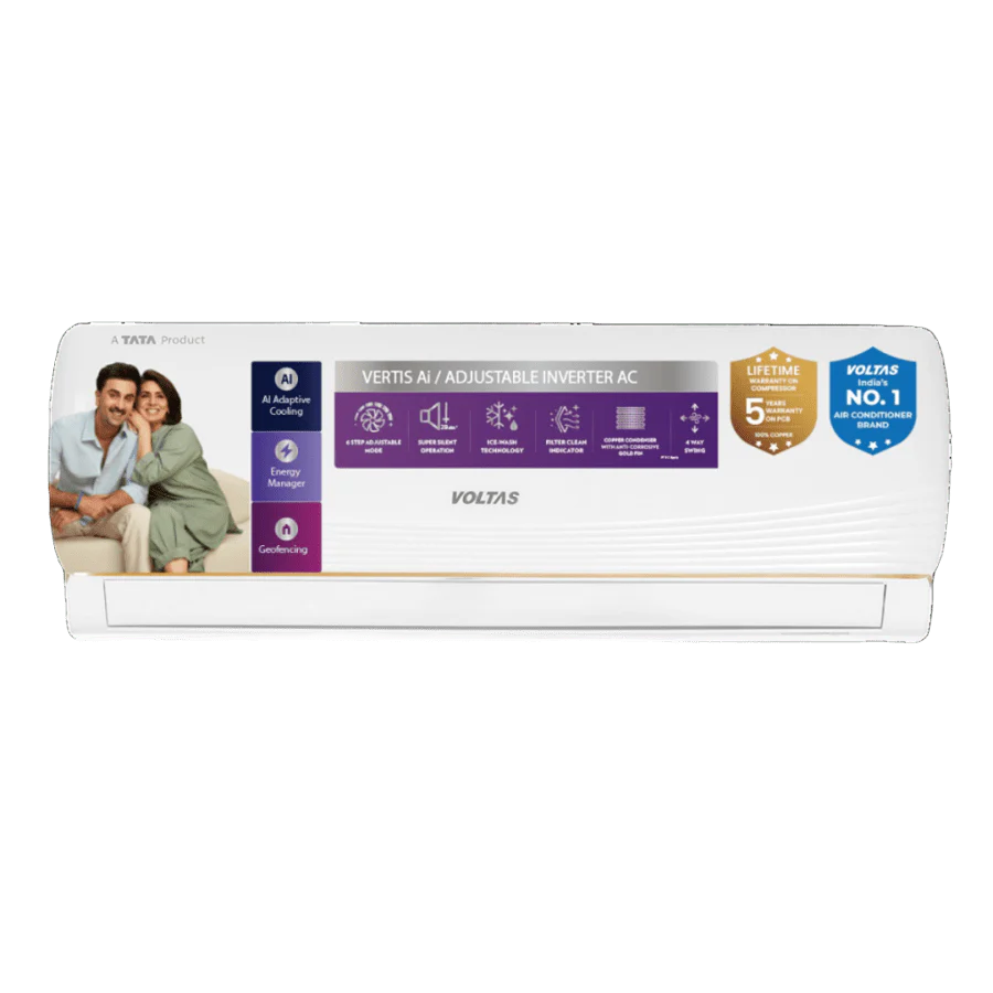 Voltas Split Air Conditioner, 1 Ton, 5 star - 125INV Vertis AI Zest Gold